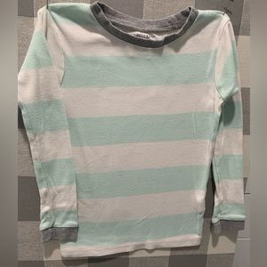 Burt Bees Kids pajamas, shirt and pants. Super soft, teal and white striped.